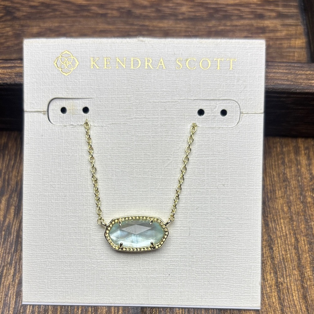NWT Elisa Kendra Scott Gold Necklace with Aqua-Blue Faceted Stone